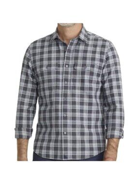 UNTUCKit Grey & Light Blue Plaid Flannel Regular Fit Shirt Organic Cotton M